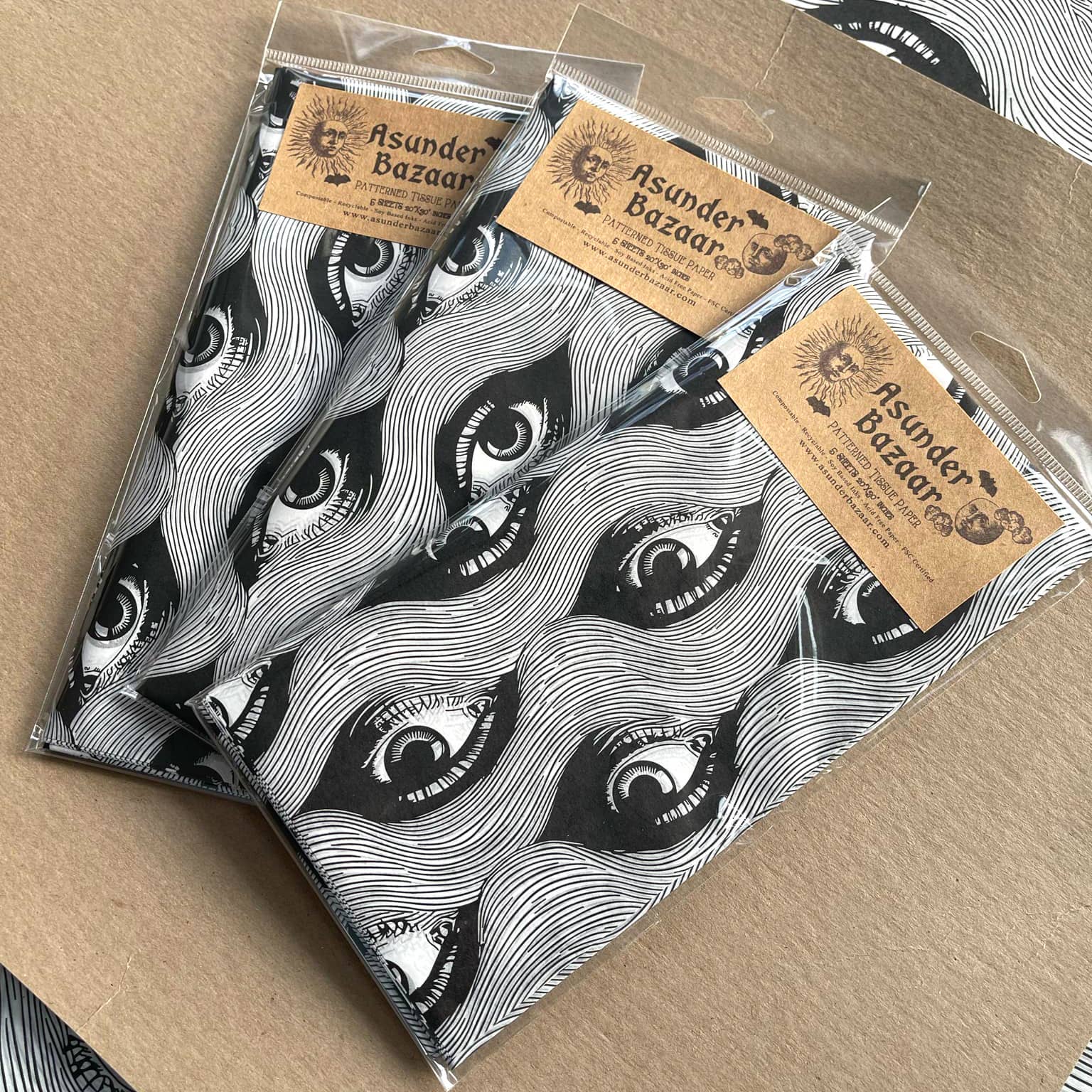 Asunder Bazaar - Vente Papiers de soie - Papier de soie Vintage Eyes imprimé à motif gothique2