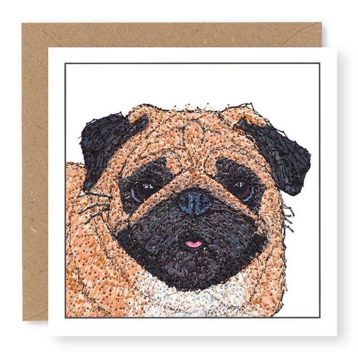 Whiskers Headsup - Peanut the Pug for wholesale by Jane Buurman Handmade (Greetings Cards)