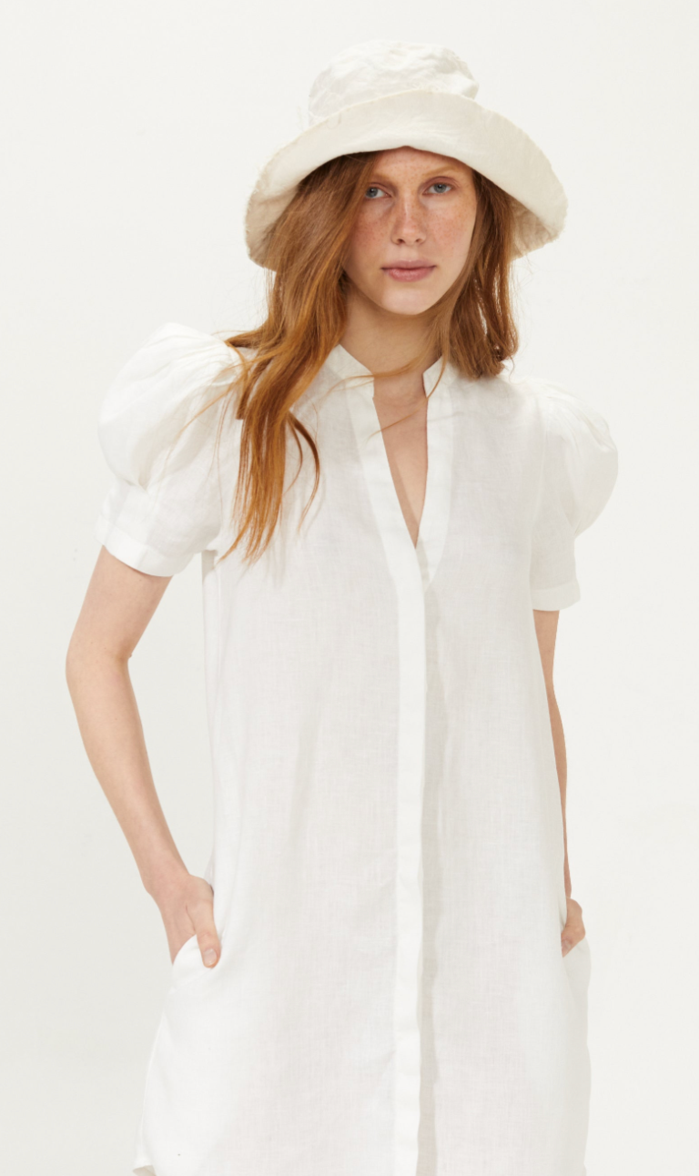 Athina Midi Linen Dress - White for wholesale on Faire4