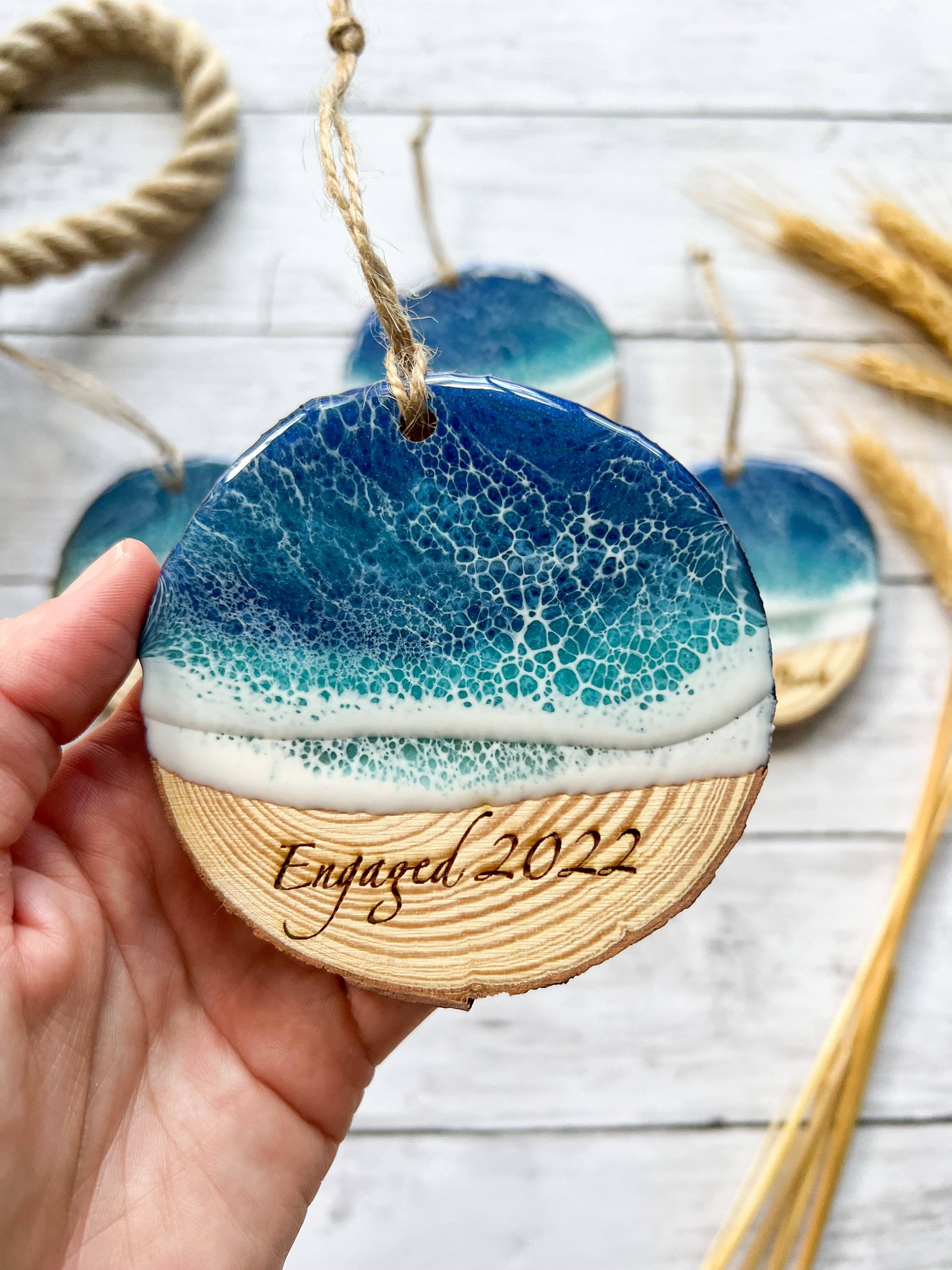 Citrus Waves Art - Wholesale Ornament - Custom Engraved Live Edge Wood Ornament2