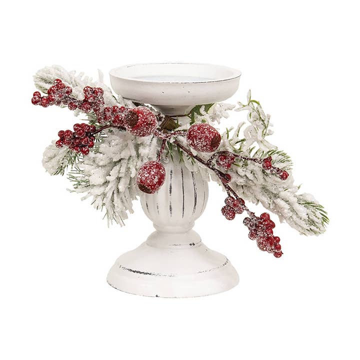 Säulenhalter aus Kiefern und Beeren, mit Schnee bestreut, 17,8 cm für den Großhandel von CWI Gifts