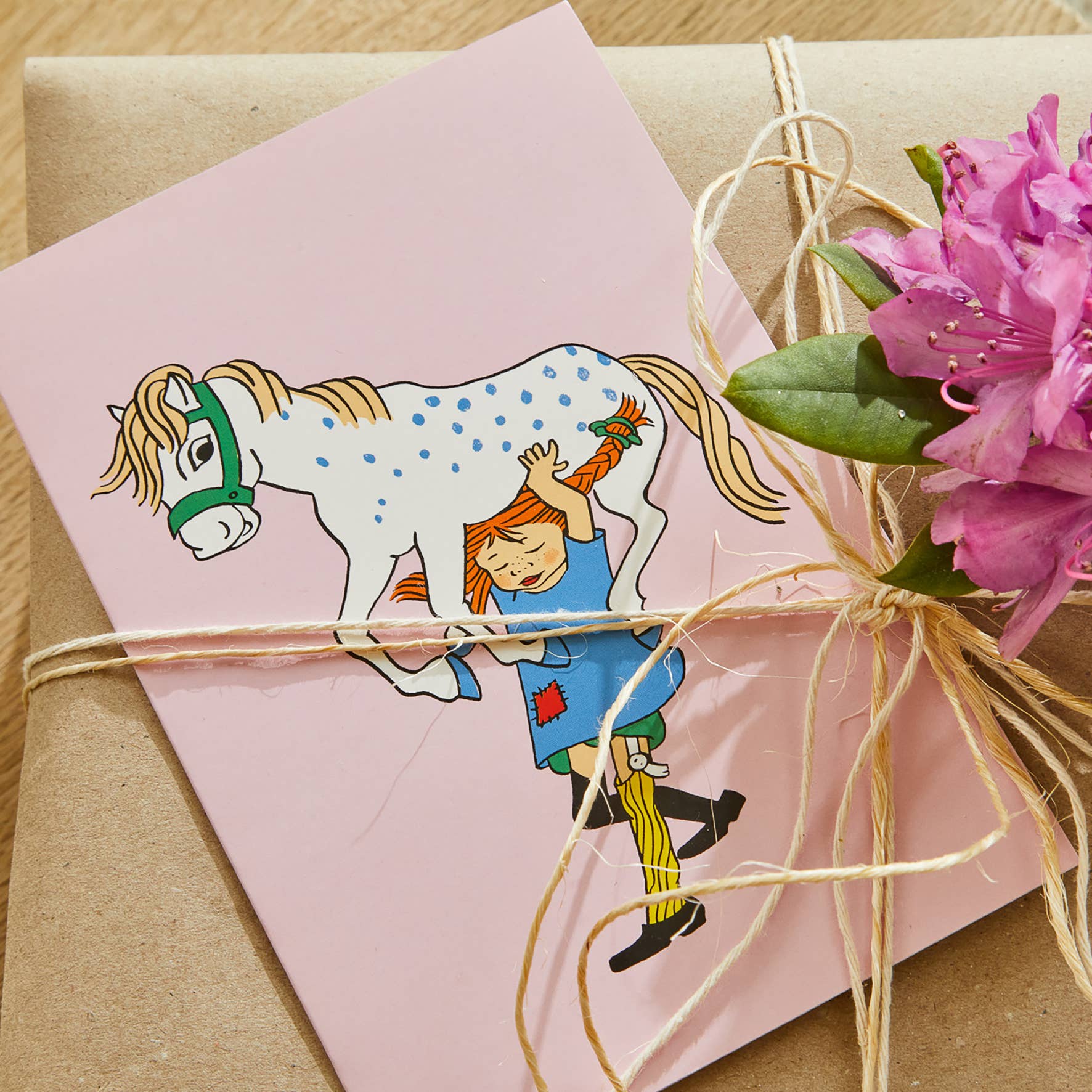 Barbo Toys - Wholesale Birthday Card - Pippi - Greeting Card with Envelope - Pink1