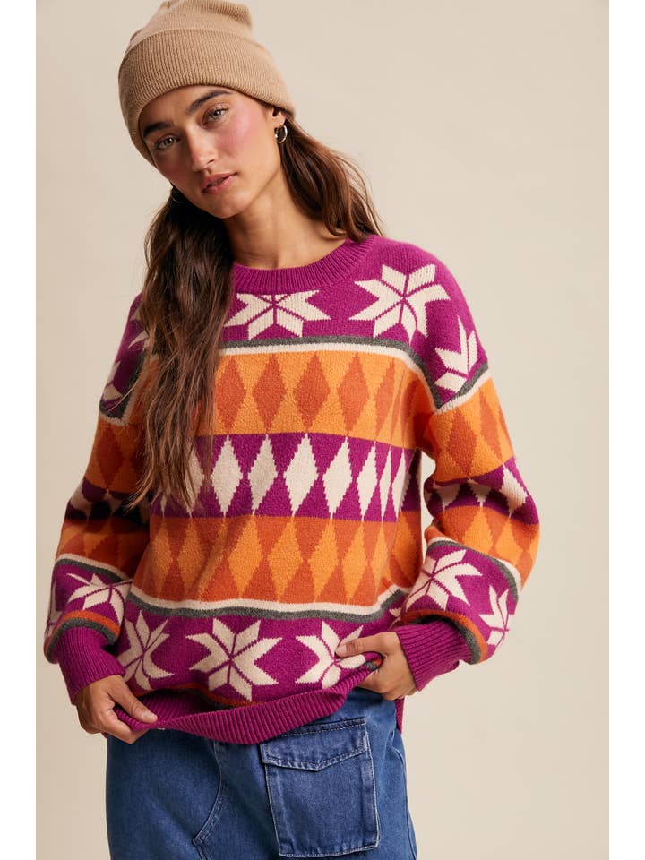Listicle - Wholesale Knit Sweater - Women's - Geometric Fair Isle Knit Sweater LSW09292