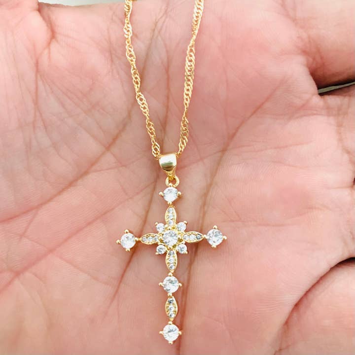 Housegoldjewelry - Wholesale Pendant/Charm Necklace - Crucifix Charm Necklace, Gold Cross Necklace, Cubic Zirconia2