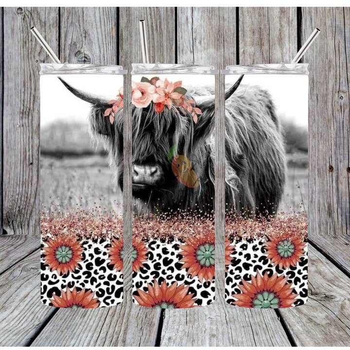 Floral Highland Cow for wholesale by The Lazy Mango