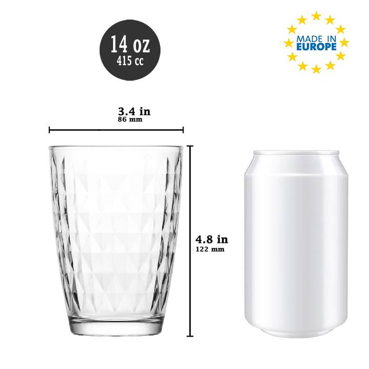 Hakan - Wholesale Cocktail/Liquor Glass - Modern Clear Beverage Glasses, Tall Drink Glass, 6 Pcs 14 oz