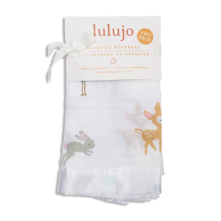 Pack de 2 mantas de seguridad de algodón 16" x 16" – Little Fawn para venta al por mayor de Lulujo Baby