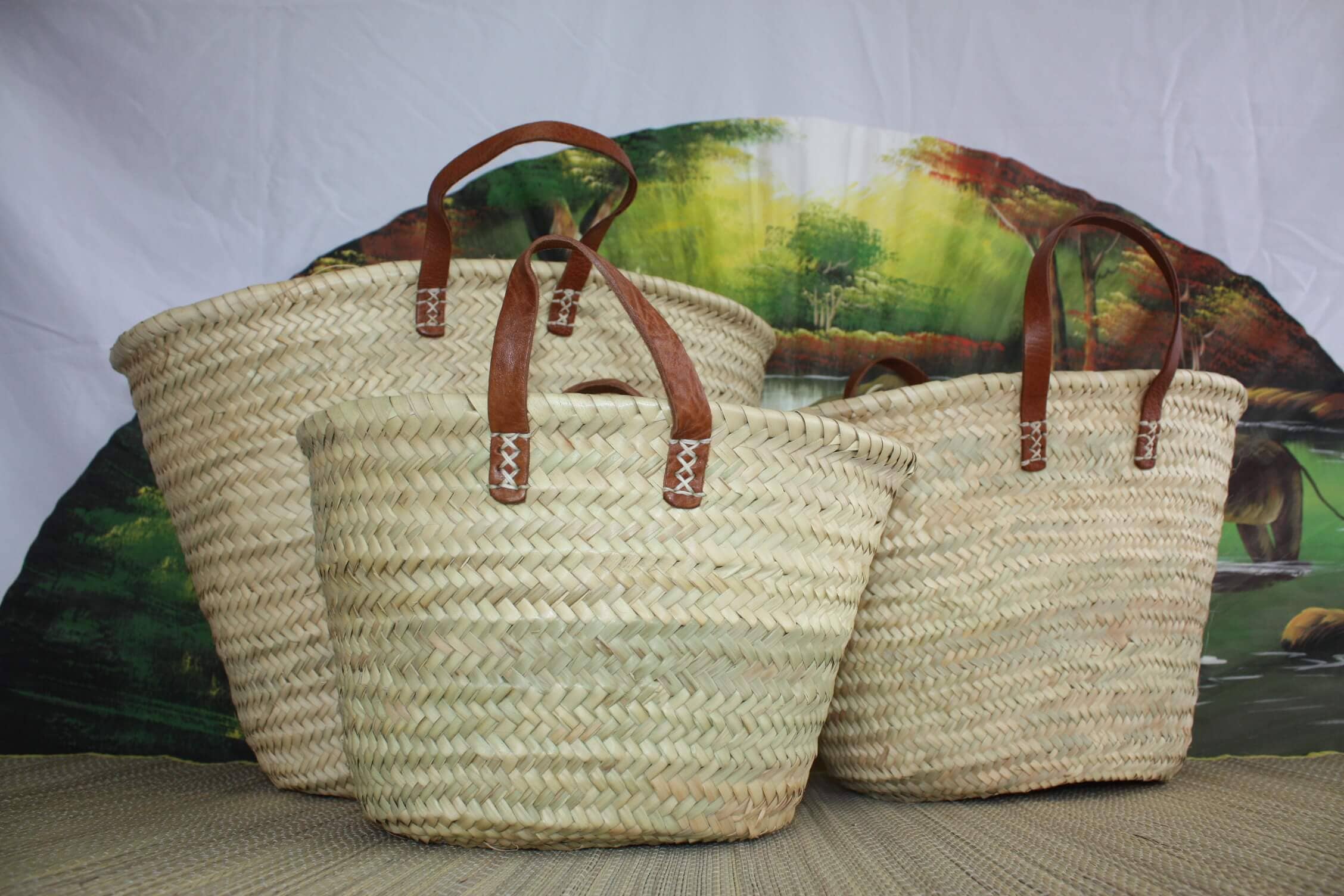 Boutique Huléti - Wholesale Grocery/shopping bag - Moroccan shopping baskets - MEDIUM + LARGE + XXL - Straw basket bag Tote bags markets shopping beach natural palm tree3