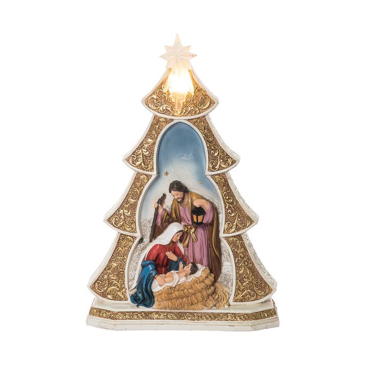 Transpac - Wholesale Nativity Scene Decor - CLOSEOUT Resin 11" Christmas Tree Nativity Scene Figurine