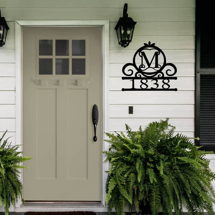 Circular Monogram Address Sign for wholesale by Sea Biscuit Metal Designs