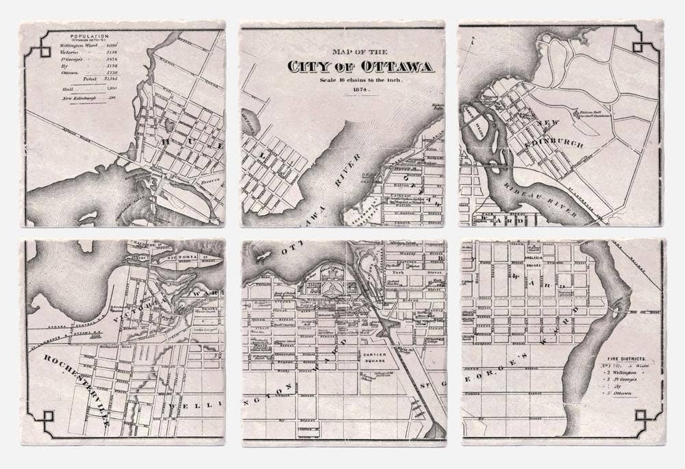 Versatile Coasters Canada - Wholesale Coasters - Vintage Ottawa Map from 1878 Coasters0