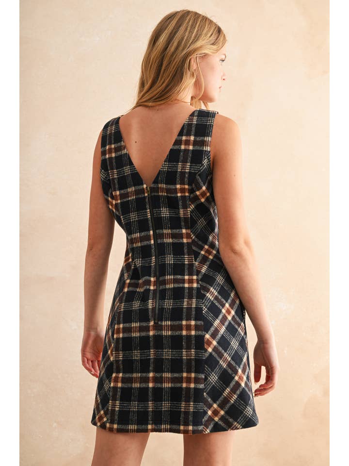 NAVY D5632 PLAID PATTERN DRESS for wholesale on Faire2