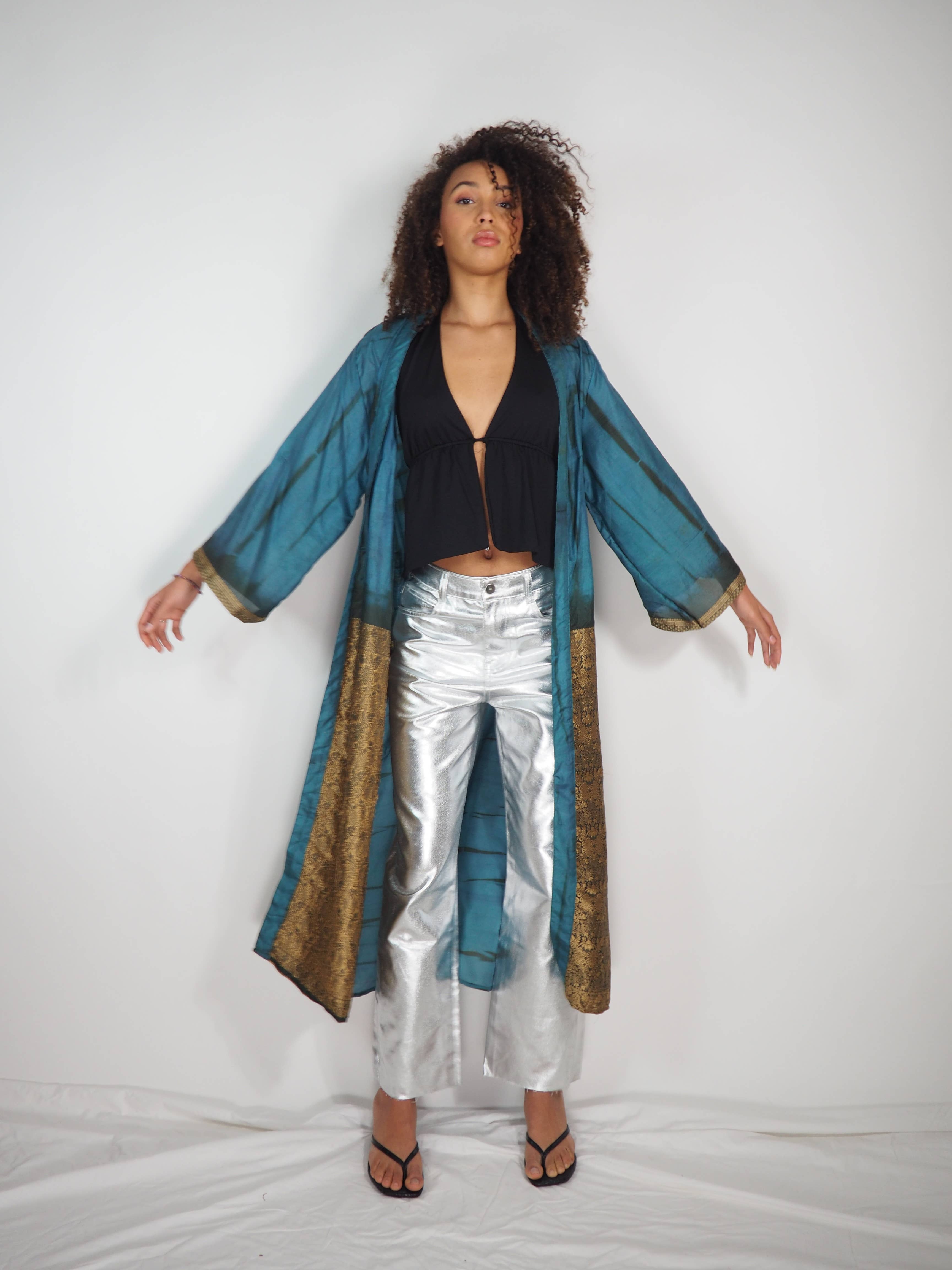 Vagabond Ibiza - Wholesale Kimono - Women's - The Kardash Kimono Long – Up-cycled Vintage Sari Kimono 43