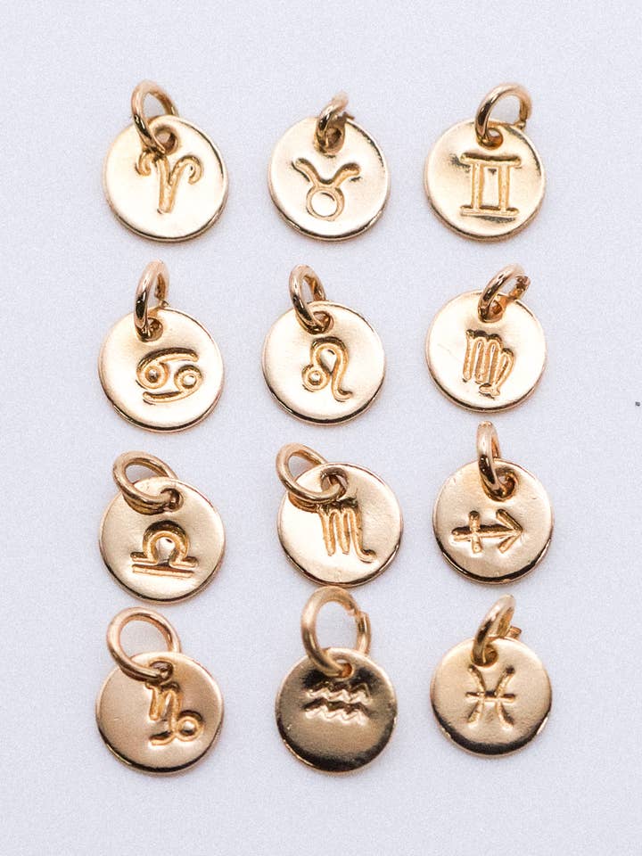 Petit charme de cercle du zodiaque, or, rose ou argent pour la vente par Hannah Naomi