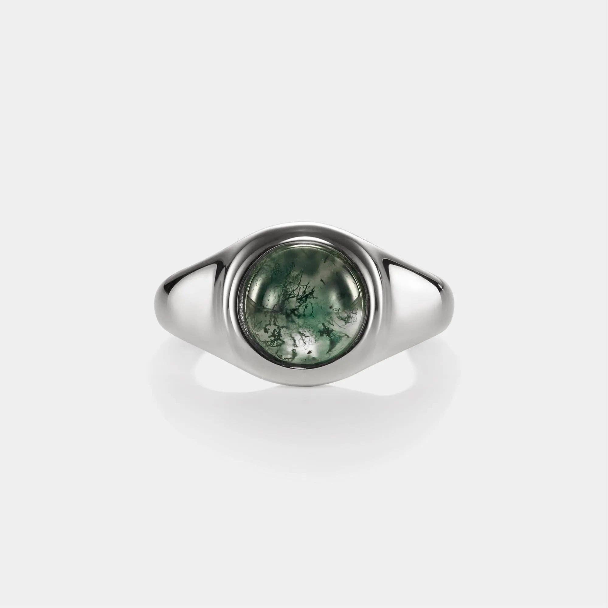 Perimade & Co. LLC - Vente Bague de cocktail/de cérémonie - Bague cabochon en agate mousse en argent sterling 9252
