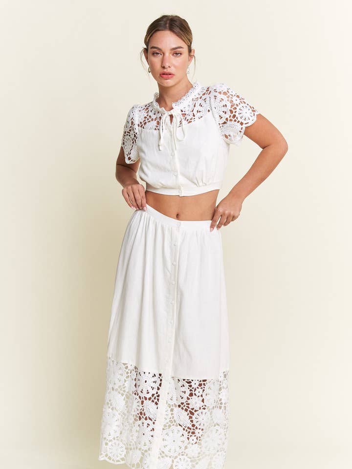 Ivory Lace Detail Button Down Long Skirt for wholesale on Faire0