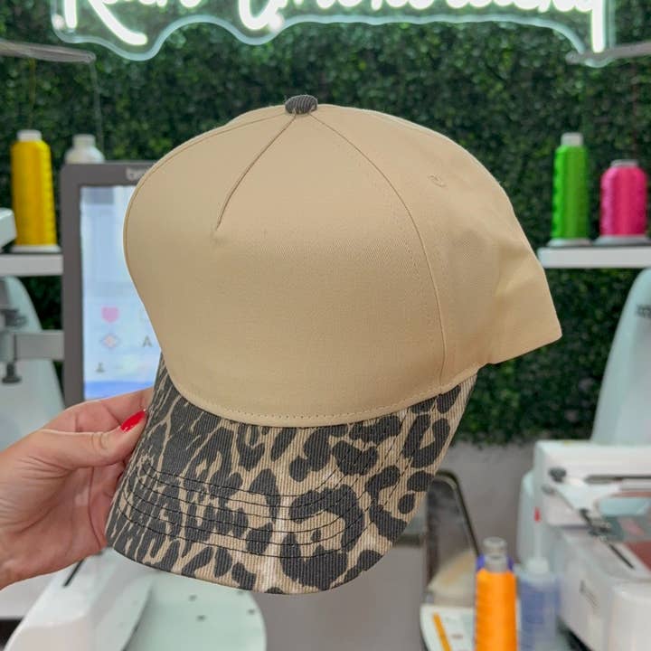 Rain Embroidery - Wholesale Trucker Hat - Women's - Leopard Bill Trucker Hat (light tone)