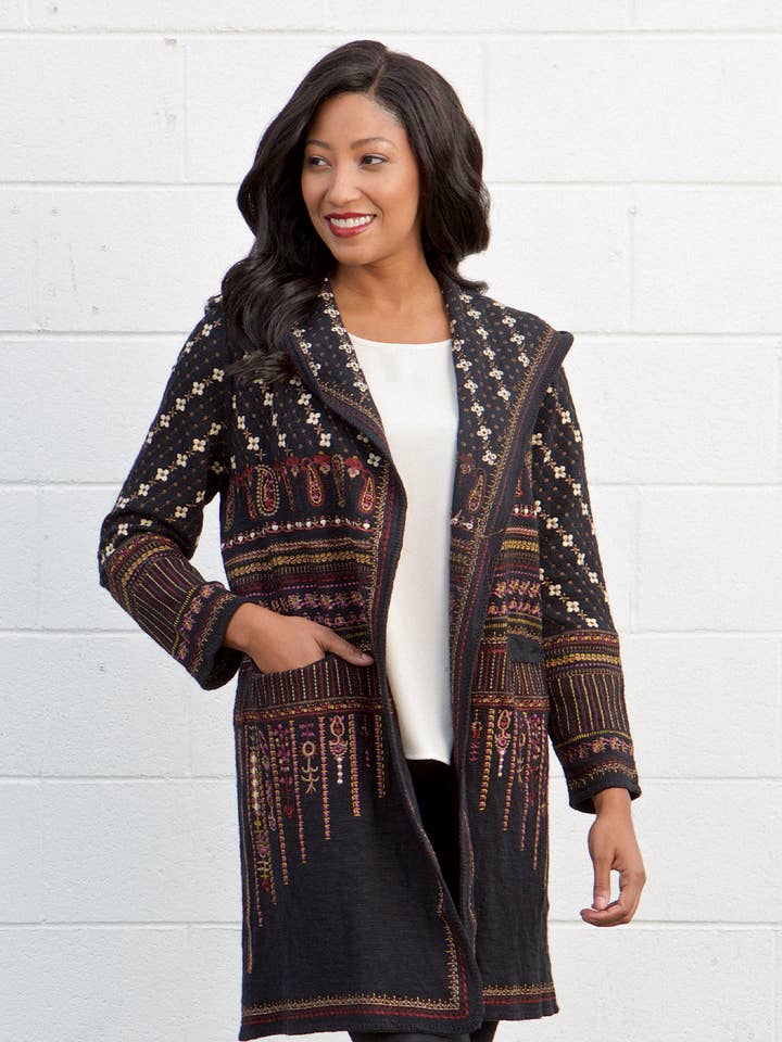 Embroidered Double Face Hooded Cardigan 0321-MAJ for wholesale by Paparazzi