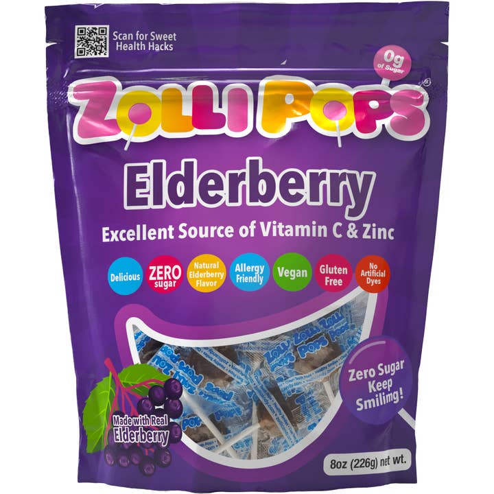 Zollipops Zero Sugar Elderberry Zollipops - 8oz Bag for wholesale by Zolli Candy, The Clean Teeth Candy