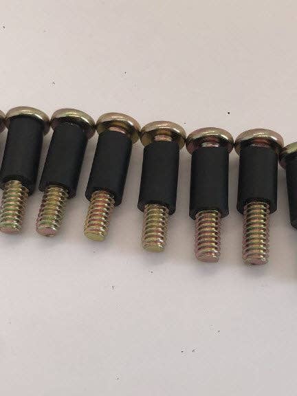 Yellow Zinc Phillips 1 1/4" #20 Machine Rubber/Screw Set (8 Screws + 12in Rubber) for wholesale by Mayday Games