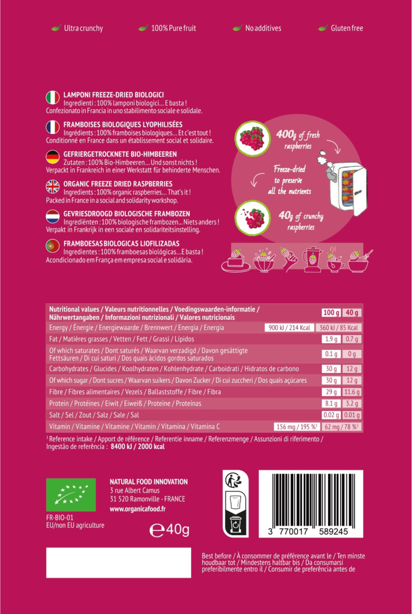 Organica - Wholesale Dried/Dehydrated Fruit - Organic freeze-dried raspberries Family | Organica Food3