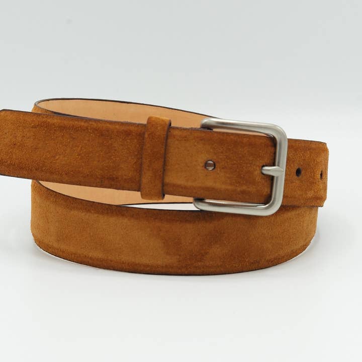 32mm Classic Italian Calf Suede Belt - Conker Tan for wholesale by Sfalci