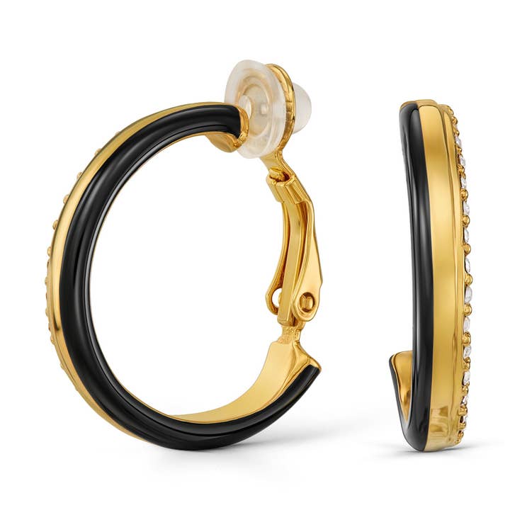 Jet Crystal Hoop Clip Earrings for wholesale by Emma Holland