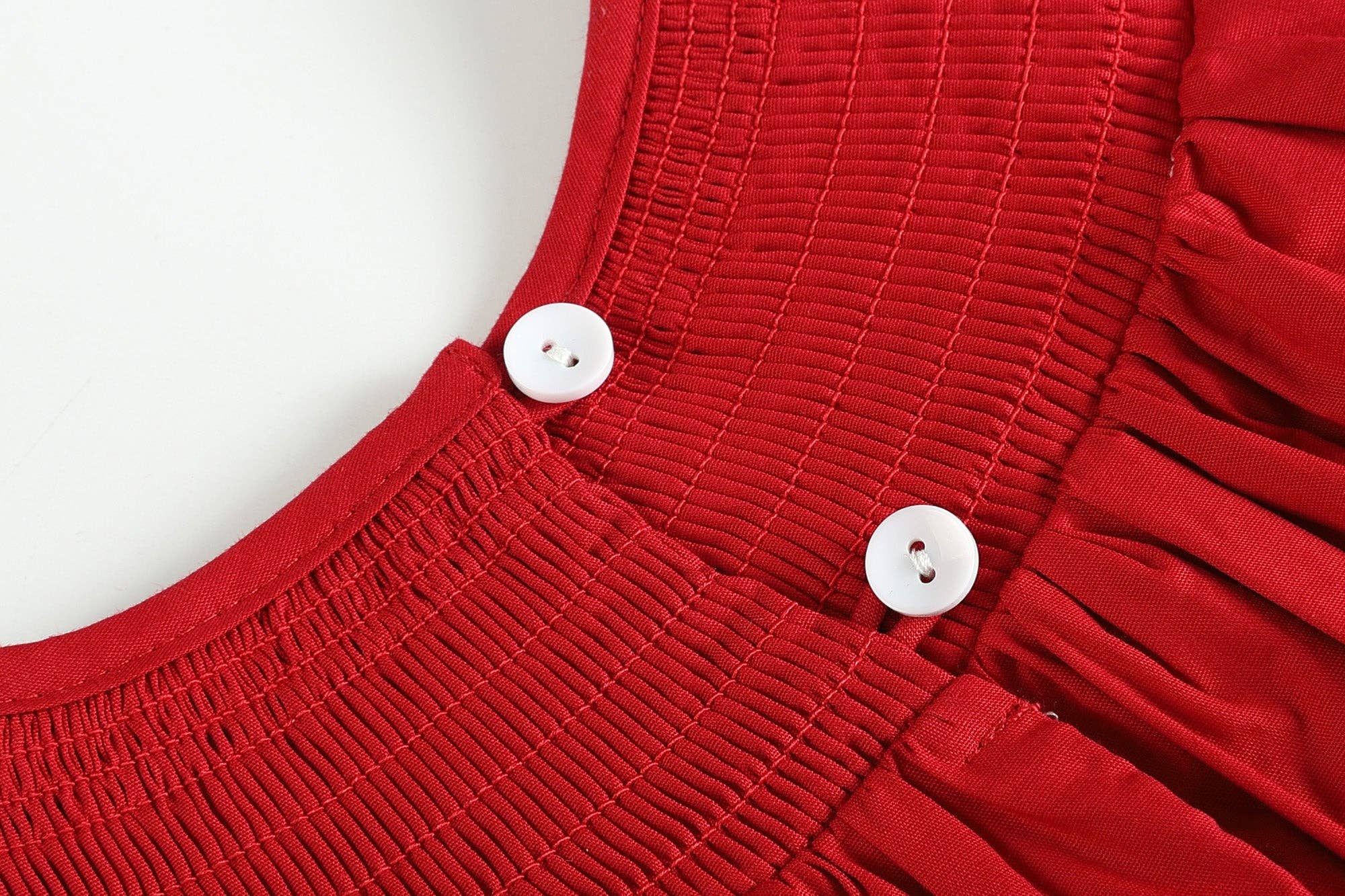 Lil Cactus - Wholesale Dress - Kids - Red and White Santa Smocked Bishop Dress4