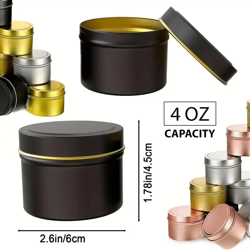 Zebra Industries, LLC - Vendita all'ingrosso Portacandele - Barattolo per candela da 120 ml con bordo dorato - Nero2