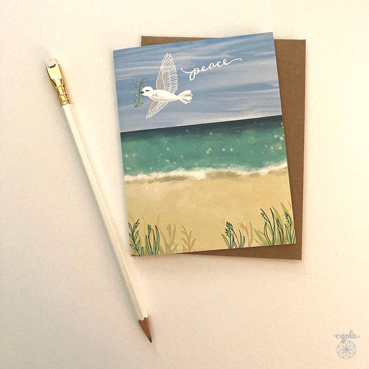 Peace Beach Card - carte de voeux vacances Ocean Dove Seaside pour la vente par Cynla