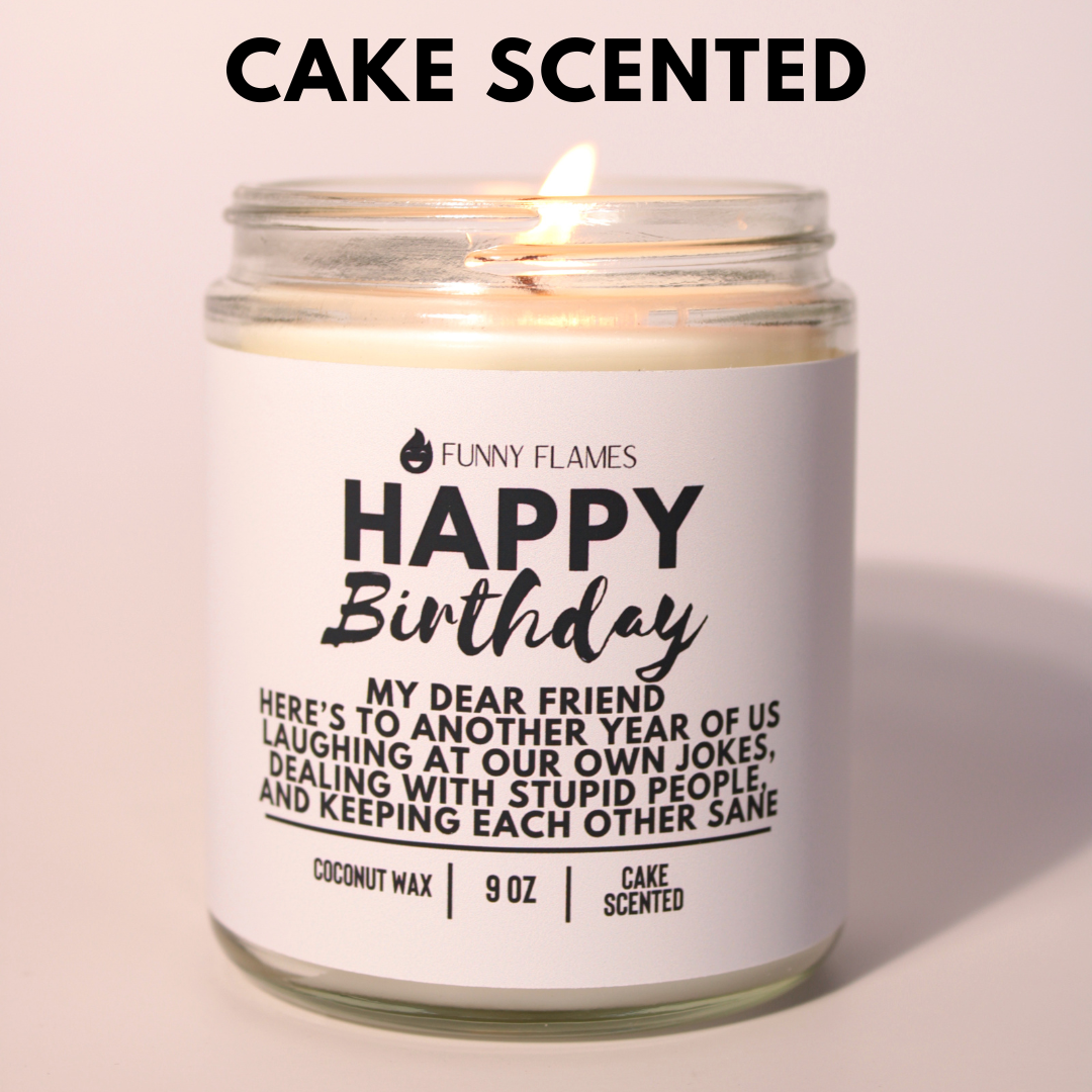 Funny Flames Candle Co - Les Creme - Vendita all'ingrosso Candela in vasetto - Buon compleanno, mio caro amico, eccoci a un altro anno2