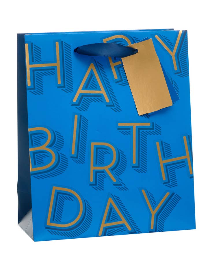 Sac Cadeau Moyen - Design Texte Joyeux Anniversaire Bleu pour la vente par UK Greetings