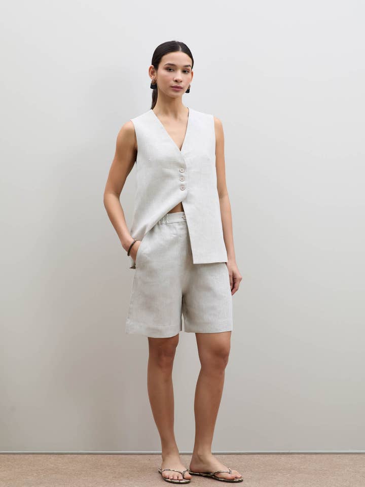 100% hør højtaljede shorts for engroshandel hos Serianno