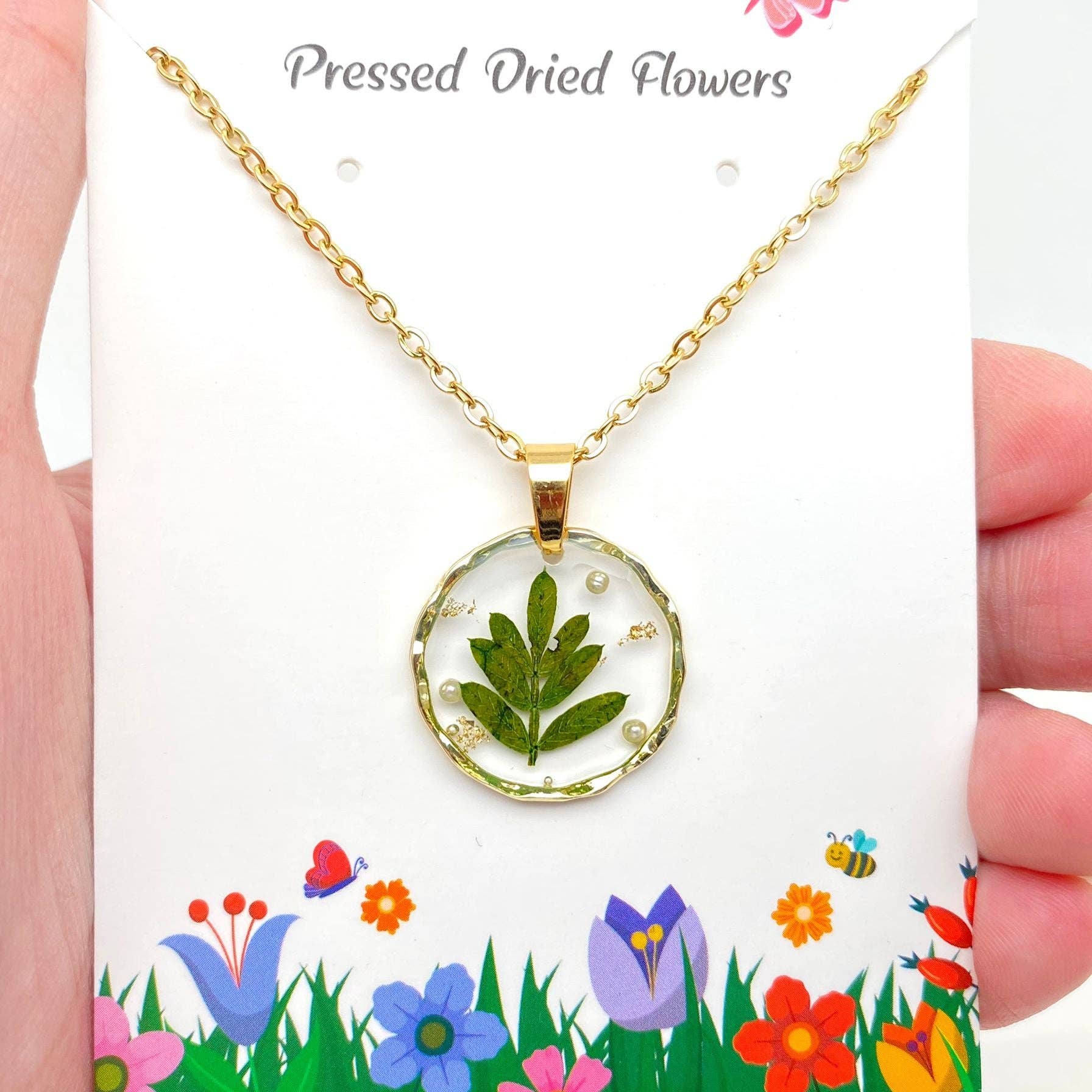 Mio Queena - Wholesale Pendant/Charm Necklace - Dried Flowers Floral Irregular Round Pendant Necklace - PDF17