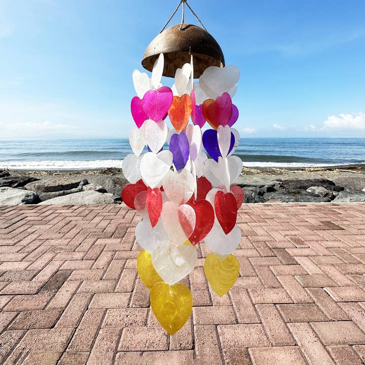 Coco and Capiz Carillon - Big Hearts - 40cm for wholesale by AW Artisan
