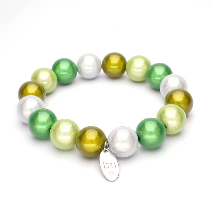 LOT83 - Wholesale Beaded Bracelet - LM bracelet Galaxy Pearl - olijf-light green-offw-green 14mm