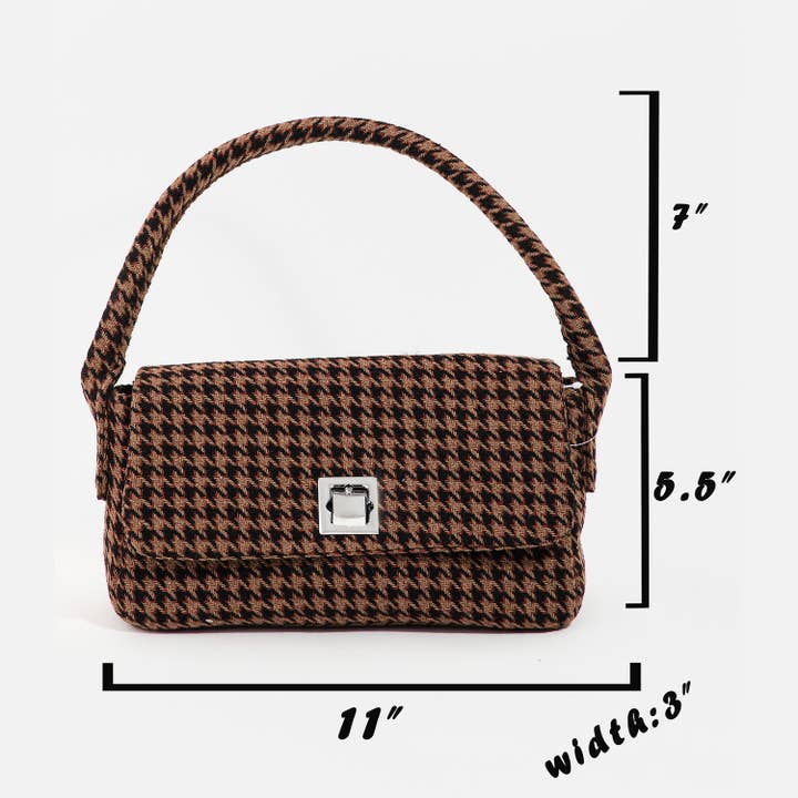 Collections by Fame Accessories - Wholesale Top Handle Bag - Women's - Houndstooth Pattern Rectangle Handbag