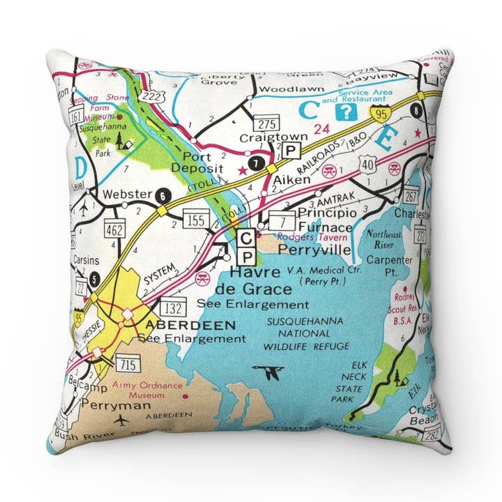 Havre de Grace Maryland Map Pillow – 18" Square Throw Pillow for wholesale by Daisy Mae Designs
