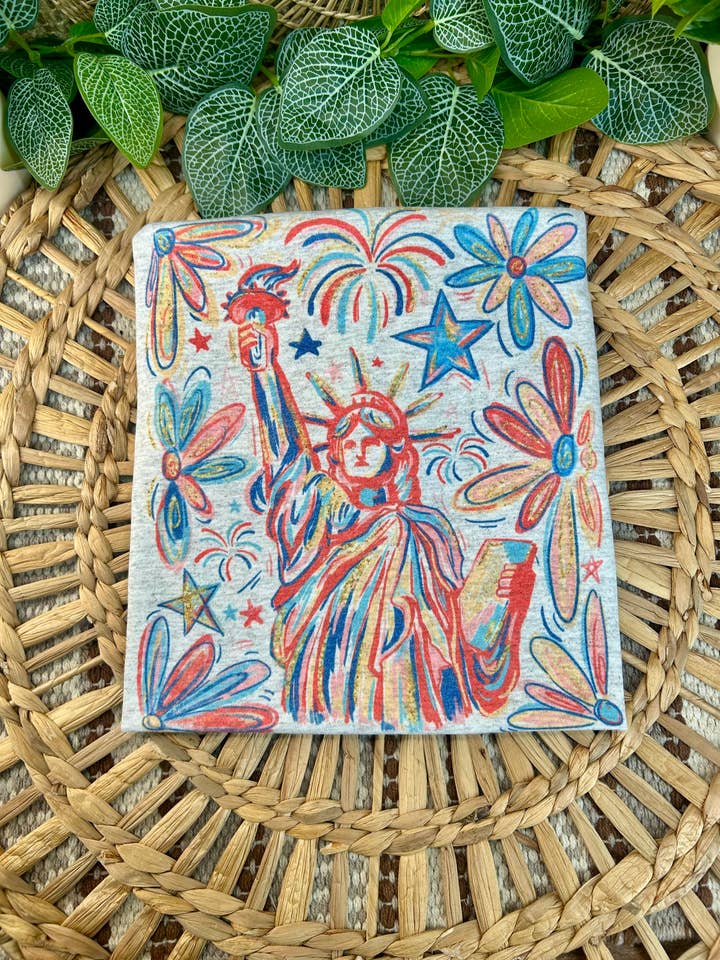 Gildan Ash Statue of Liberty 4th of July T-shirt! for wholesale on Faire0