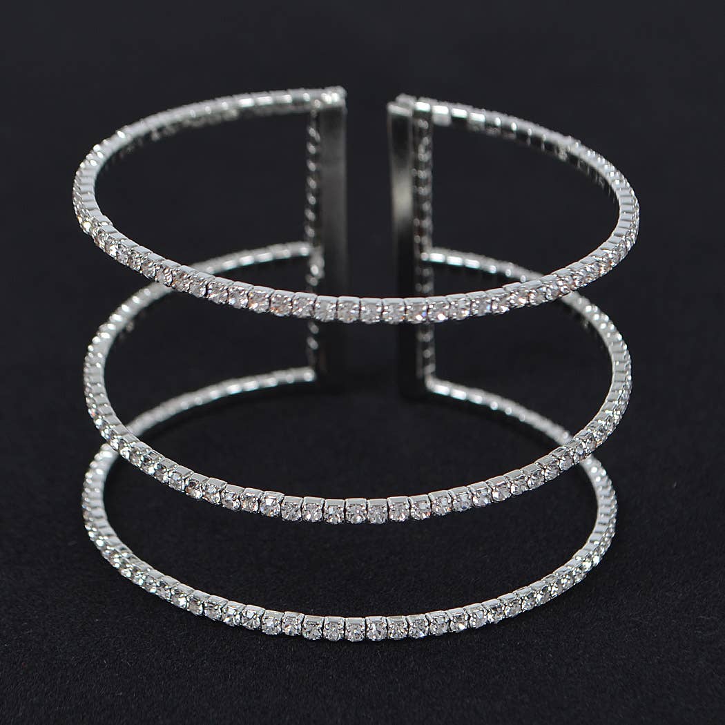 3AM BY H&D ACCESSORIES – Engroshandel Manchetarmbånd – Glitrende Rhinestone Open Manchet Armbånd3