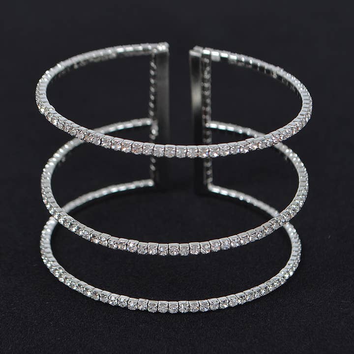 3AM BY H&D ACCESSORIES - Wholesale Cuff Bracelet - Glittering Rhinestone Open Cuff Bracelet3