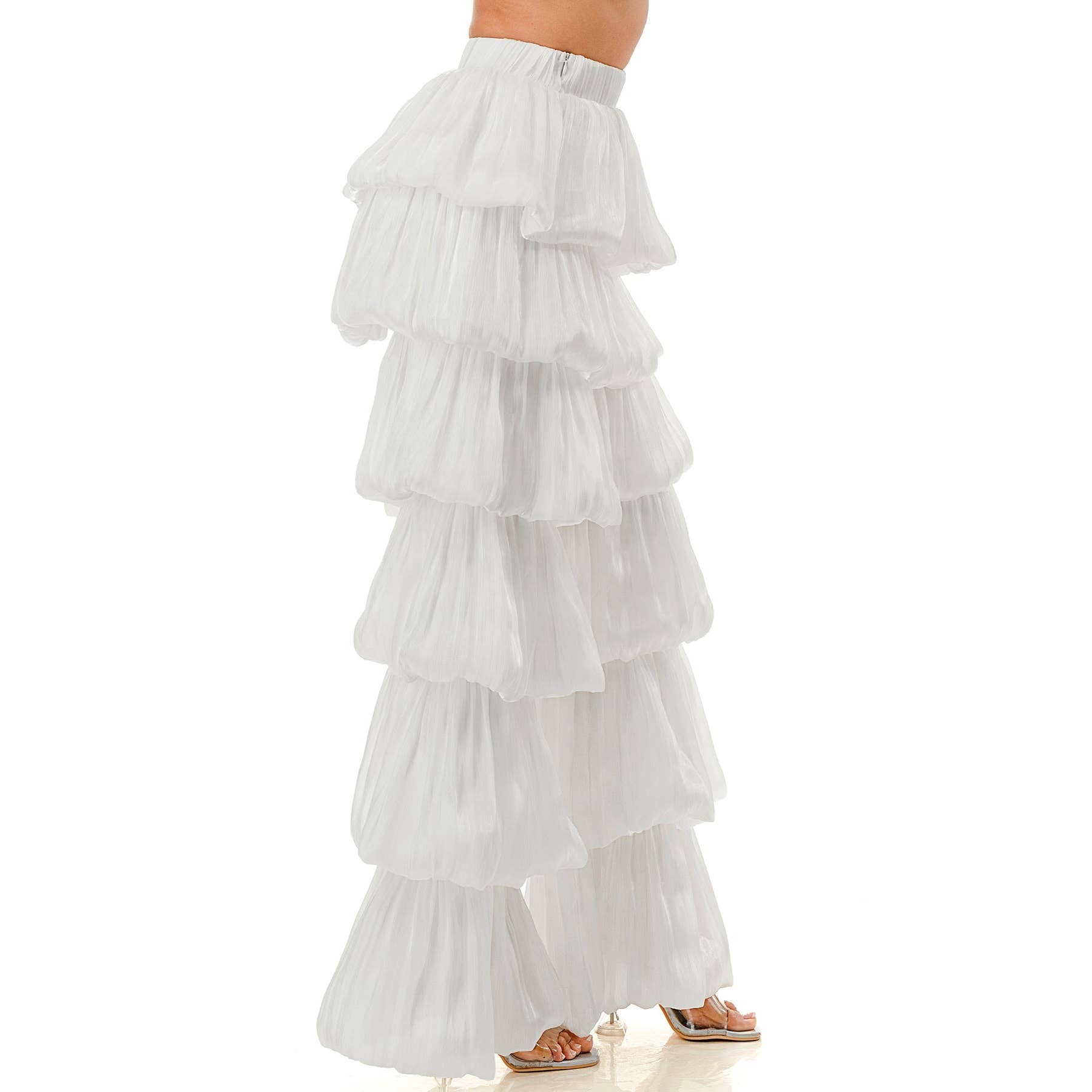DORCAS - Wholesale Pants - Women's - Plus Size Bubble Hem Tiered Ruffled Organza Pants13
