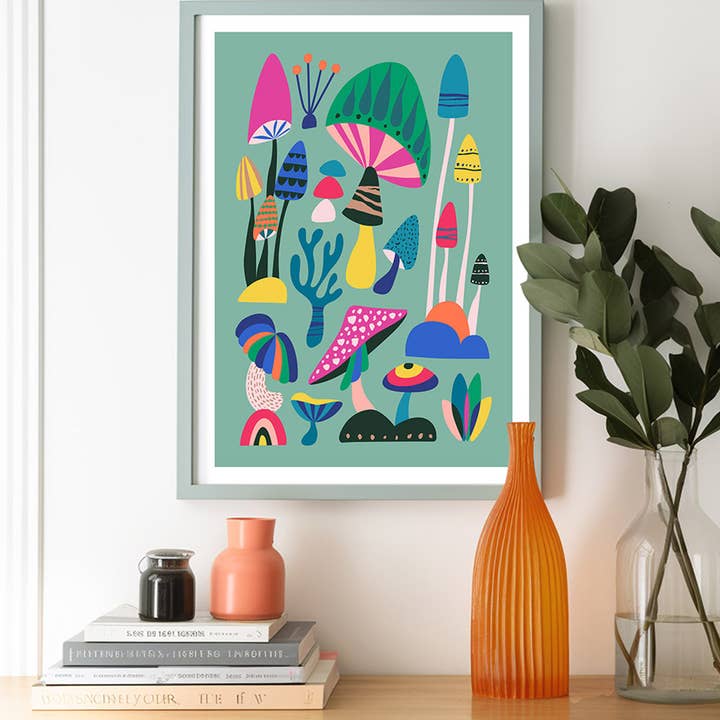 Magic Mushrooms Art Print for wholesale by 3 Birdies Studio