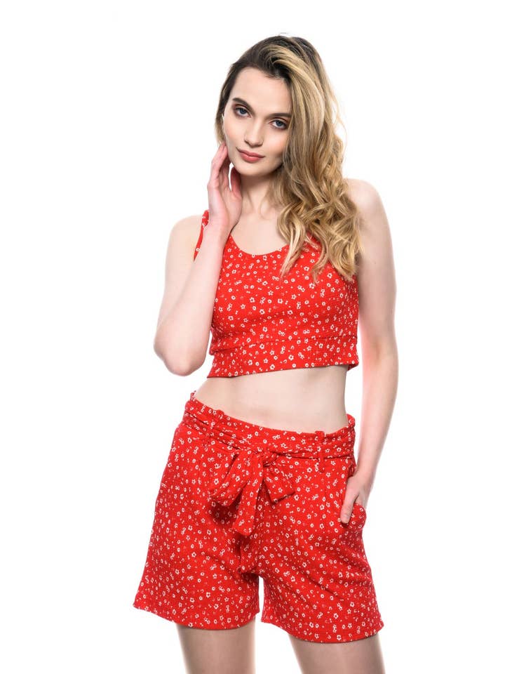 Candy Red Cropped Two Piece Set for wholesale by Style Snatch