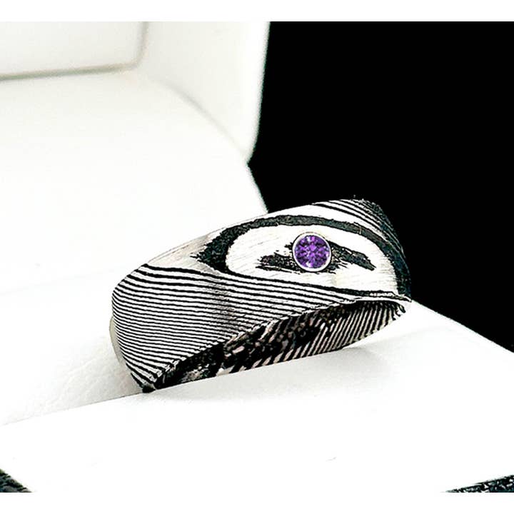 rings paradise - Wholesale Engagement Ring - Damascus Steel Amethyst Mens Wedding Anniversary Ring2