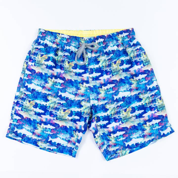 Men's Cyclist Liner Swim Trunks - Navy Blue Sharks for wholesale by Let's Get This Thread