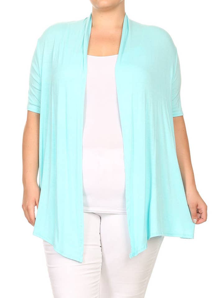 MOA COLLECTION - Wholesale Cardigan - Women's - Women's Plus Size Short Sleeves Draped Solid Cardigan