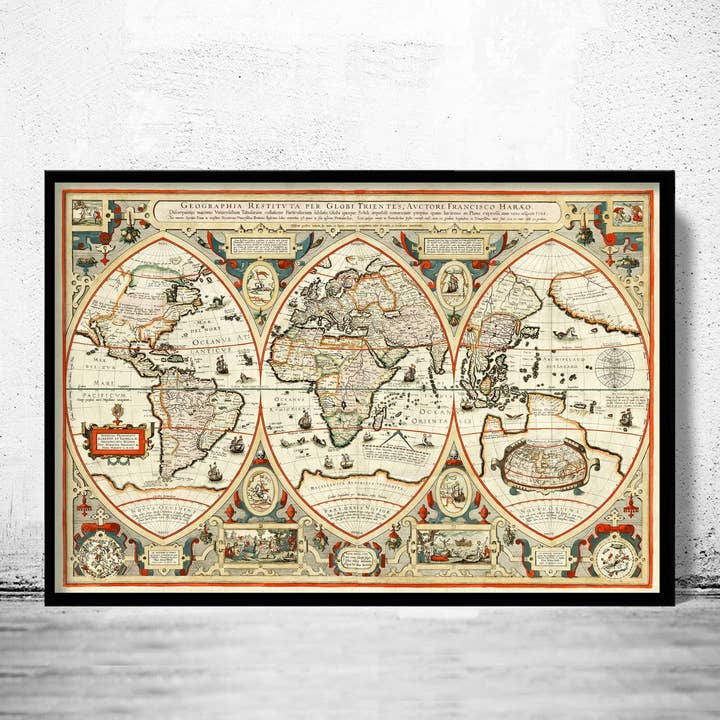 Gammal världskarta 1618 Gammal karta över världen | Världskarta present Världskarta tryck | Vintage världskarta för wholesale av OldCityPrints - Old Maps and Posters