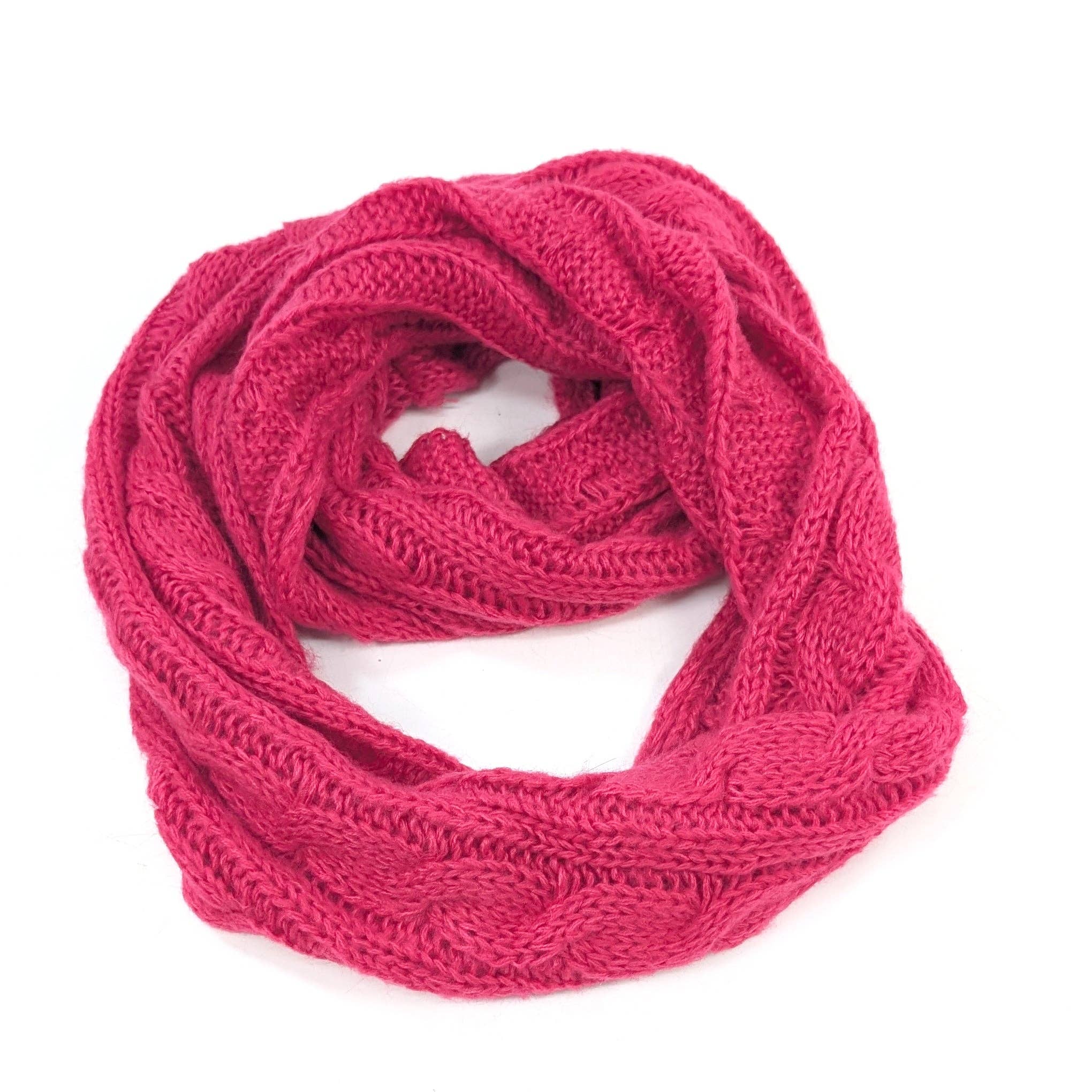 Black Ginger - Wholesale Scarf - Women's - Selat - Cable Knit Double Snood - Dark Pink3