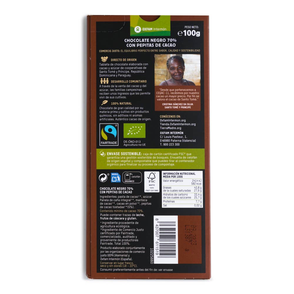 Tierra Madre - Wholesale Chocolate - Dark Chocolate Bar 70% with Chocolate Chips1